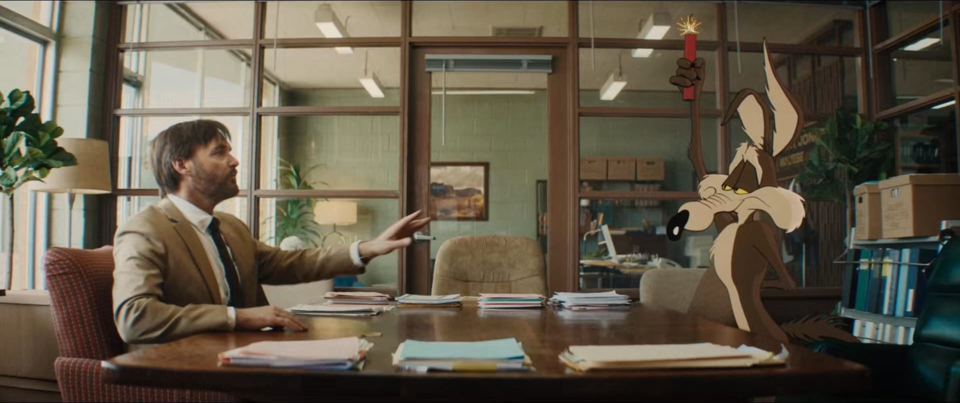 Kevin Avery (Will Forte) meets with the Coyote in Coyote vs. Acme.