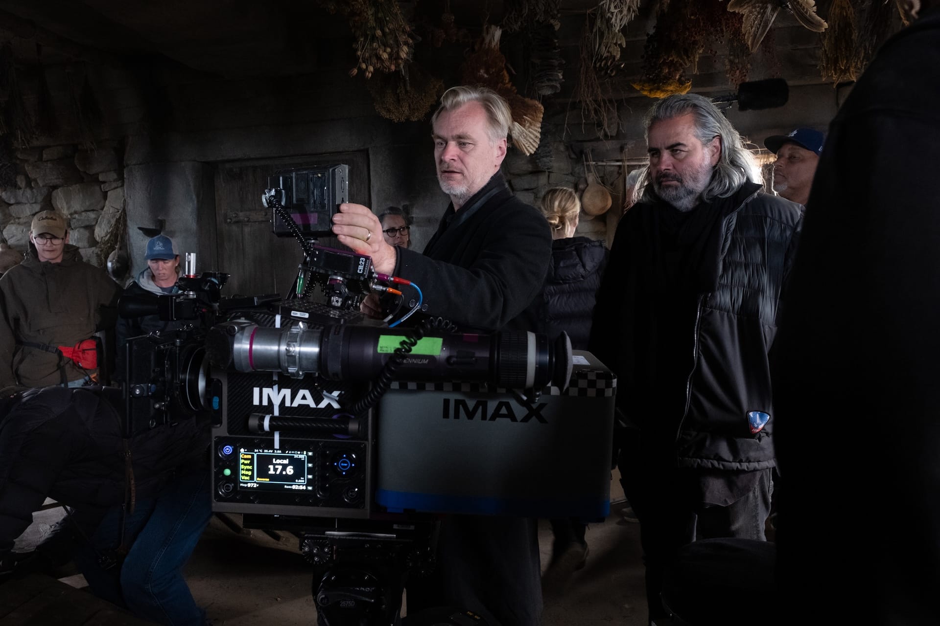 Christopher Nolan and cinematographer Hoyte van Hoytema on the set of The Odyssey.