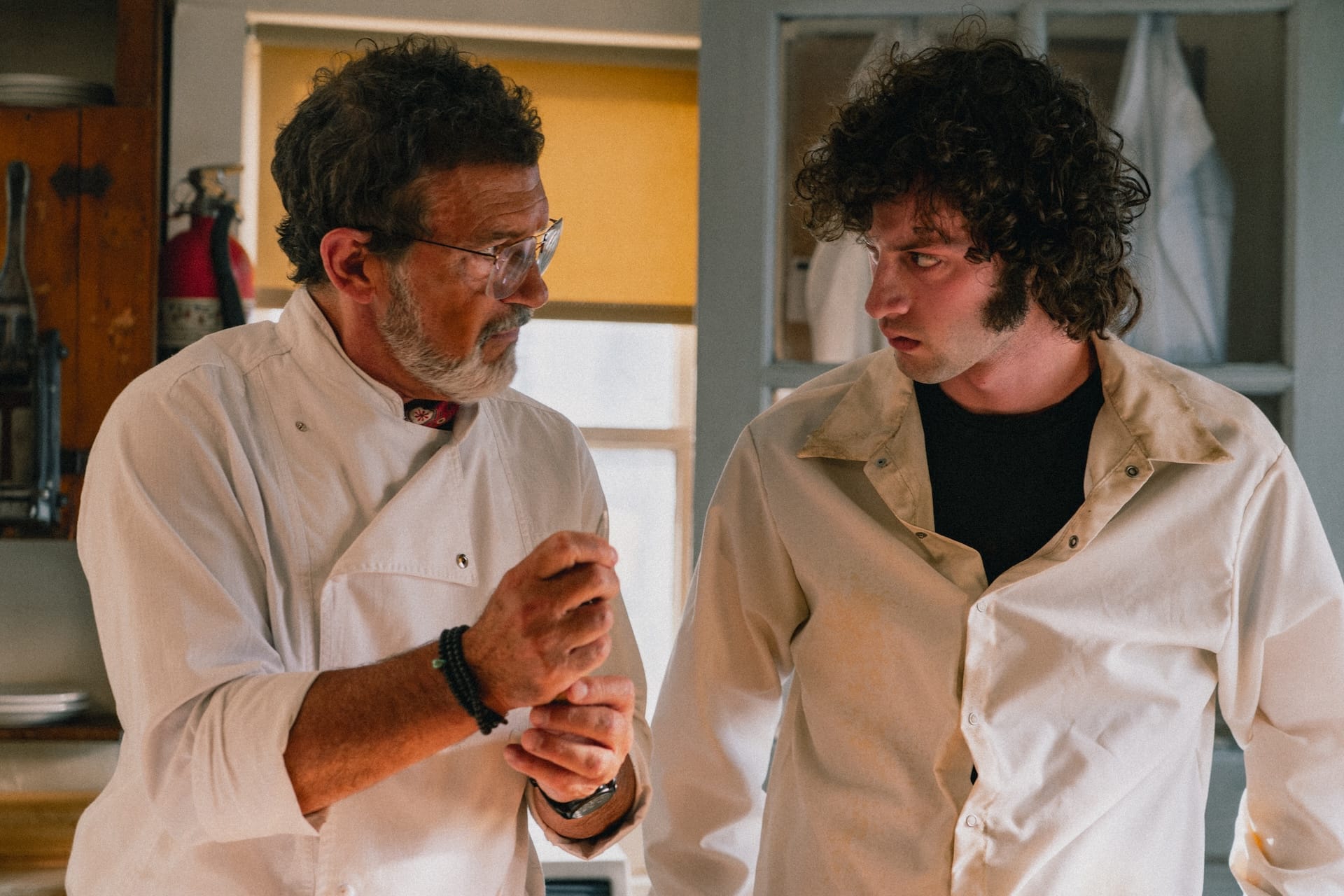 Antonio Banderas as Chef and Dominic Sessa as Tony in Tony.
