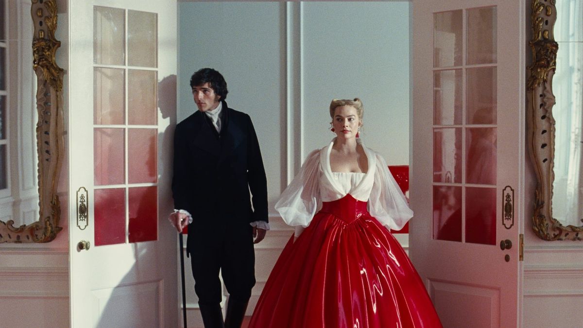 Jacob Elordi as Heathcliff and Margot Robbie as Catherine Earnshaw in Wuthering Heights. 