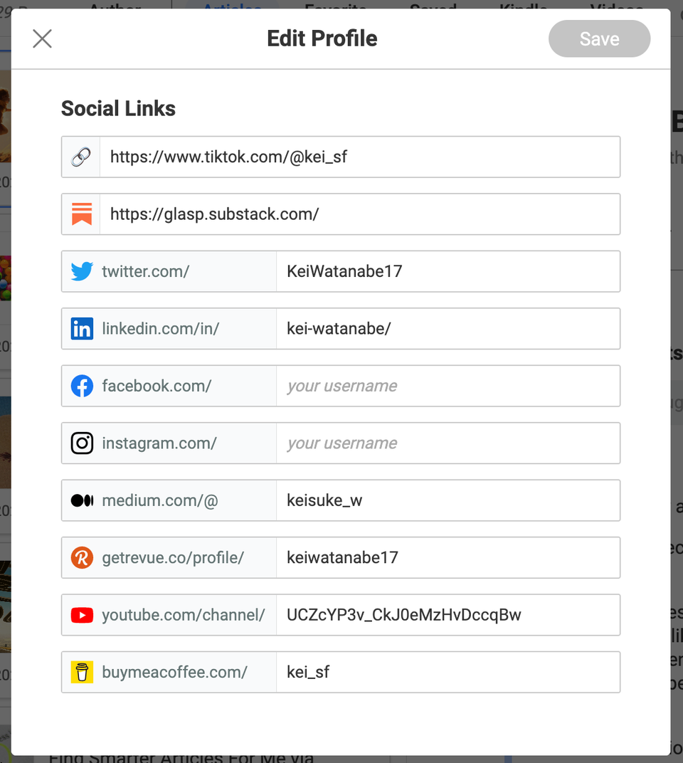 How to add social links to your Glasp profile
