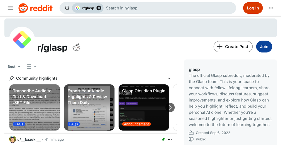 How to Join the Glasp Reddit Community — r/Glasp