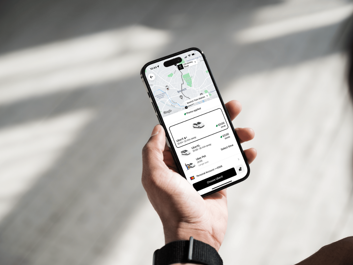 Uber sign in the back of a car