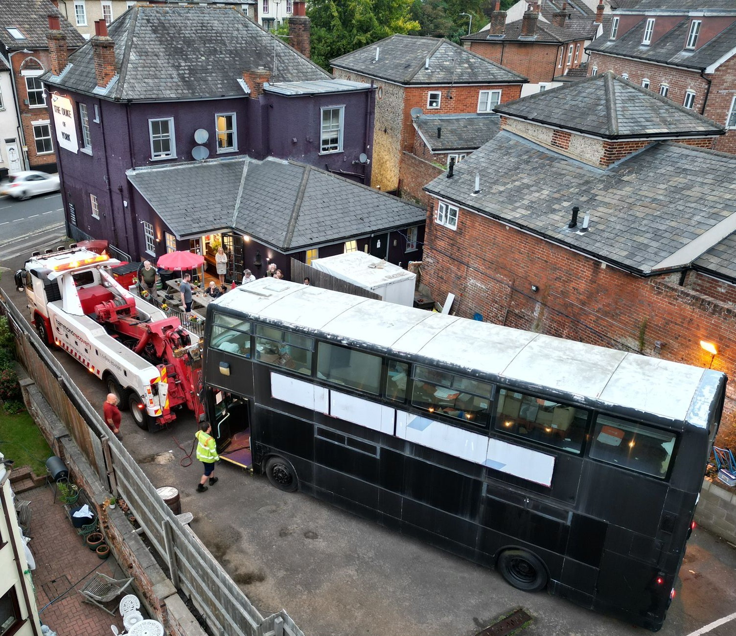 The bus being recovered from the Duke Ipswich