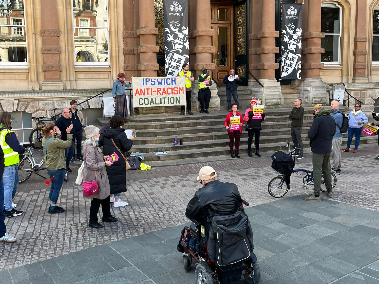 A group of anti-racism and pro-immigration protestors in Ipswich