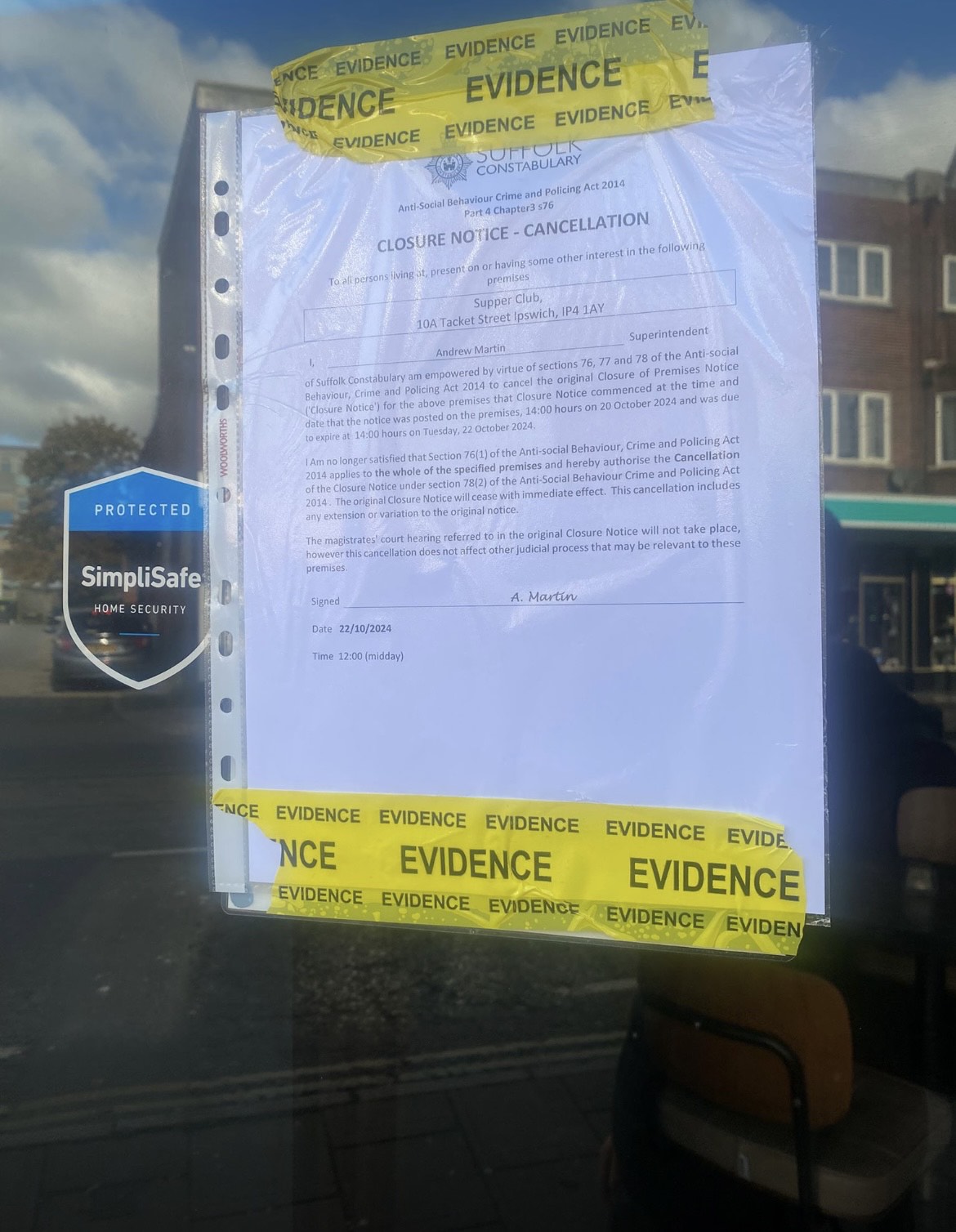 An updated closure notice on Supper Club in Ipswich