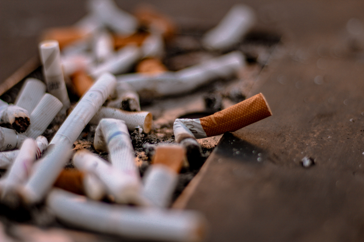 Cigarette stubs in an ash tray