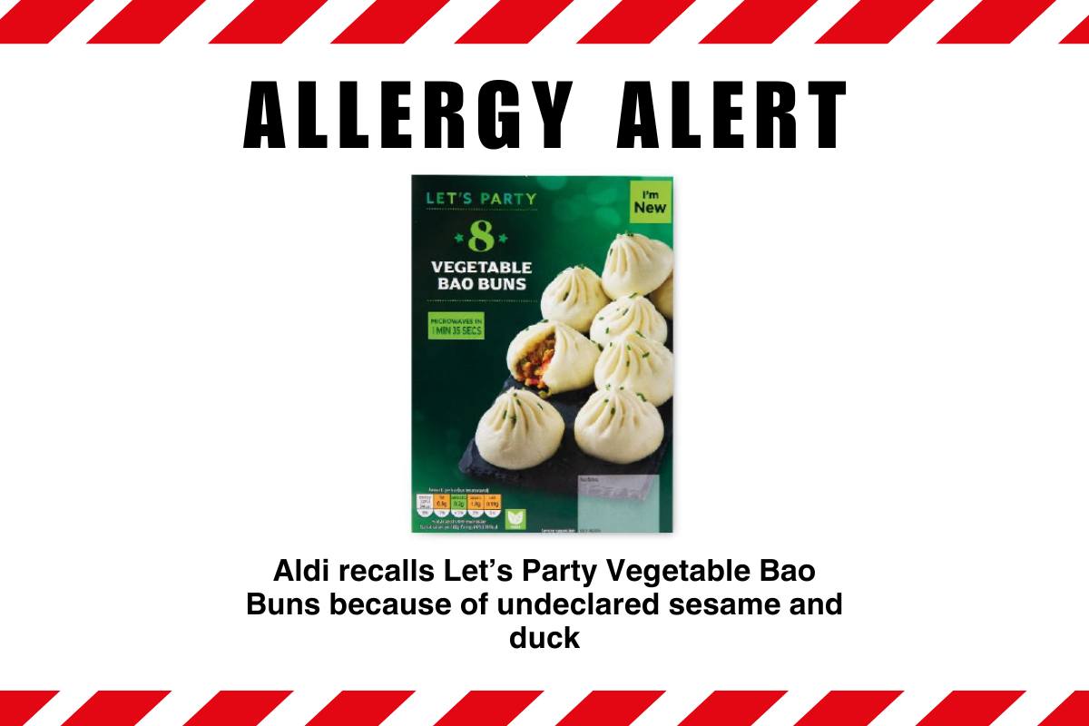 Supermarket chain Aldi has recalled its Let's Party Vegetable Bao Buns after discovering they contain undeclared duck meat and sesame