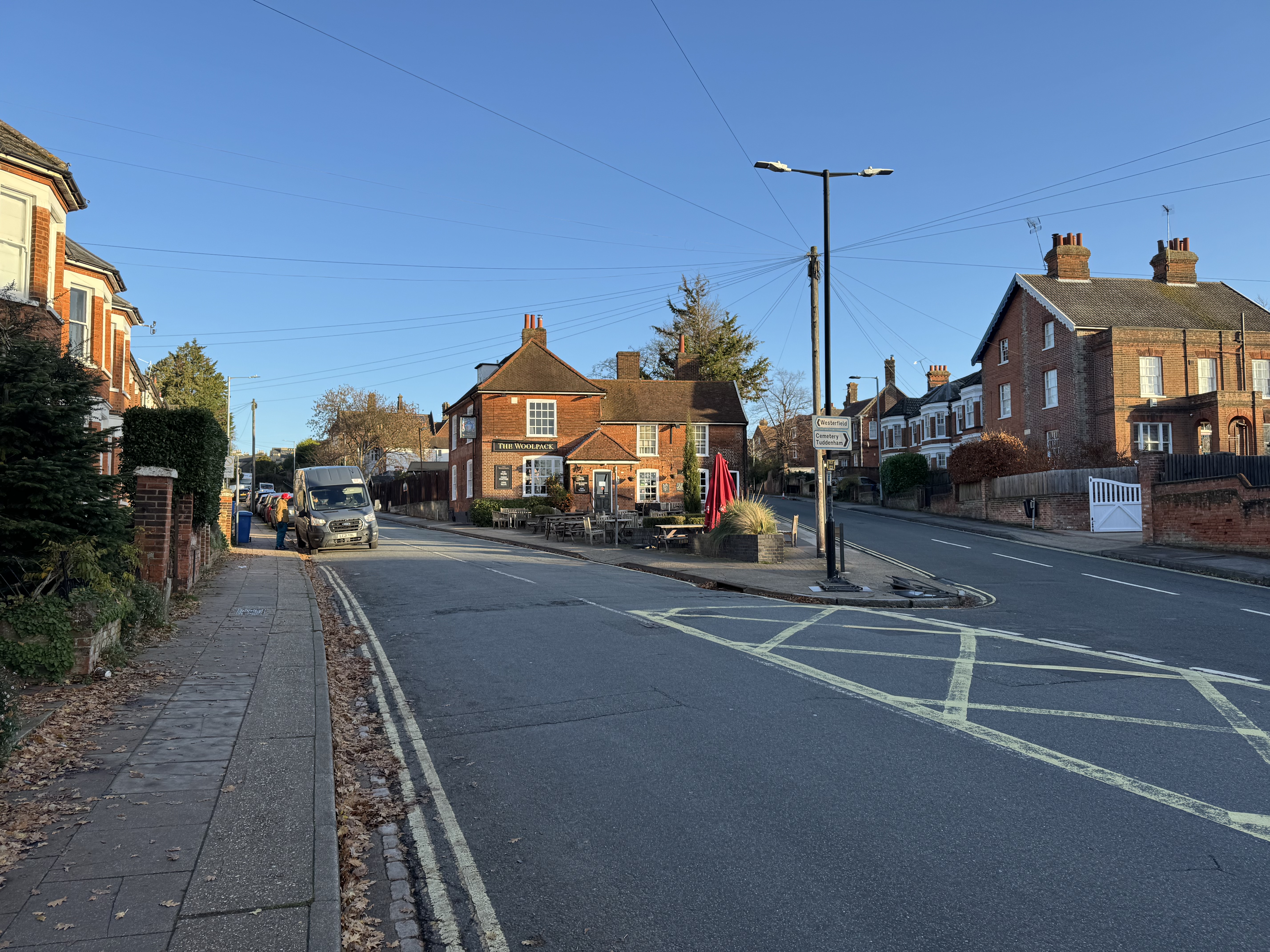 The Woolpack at the intersection of Westerfield Road and Tuddenham Road