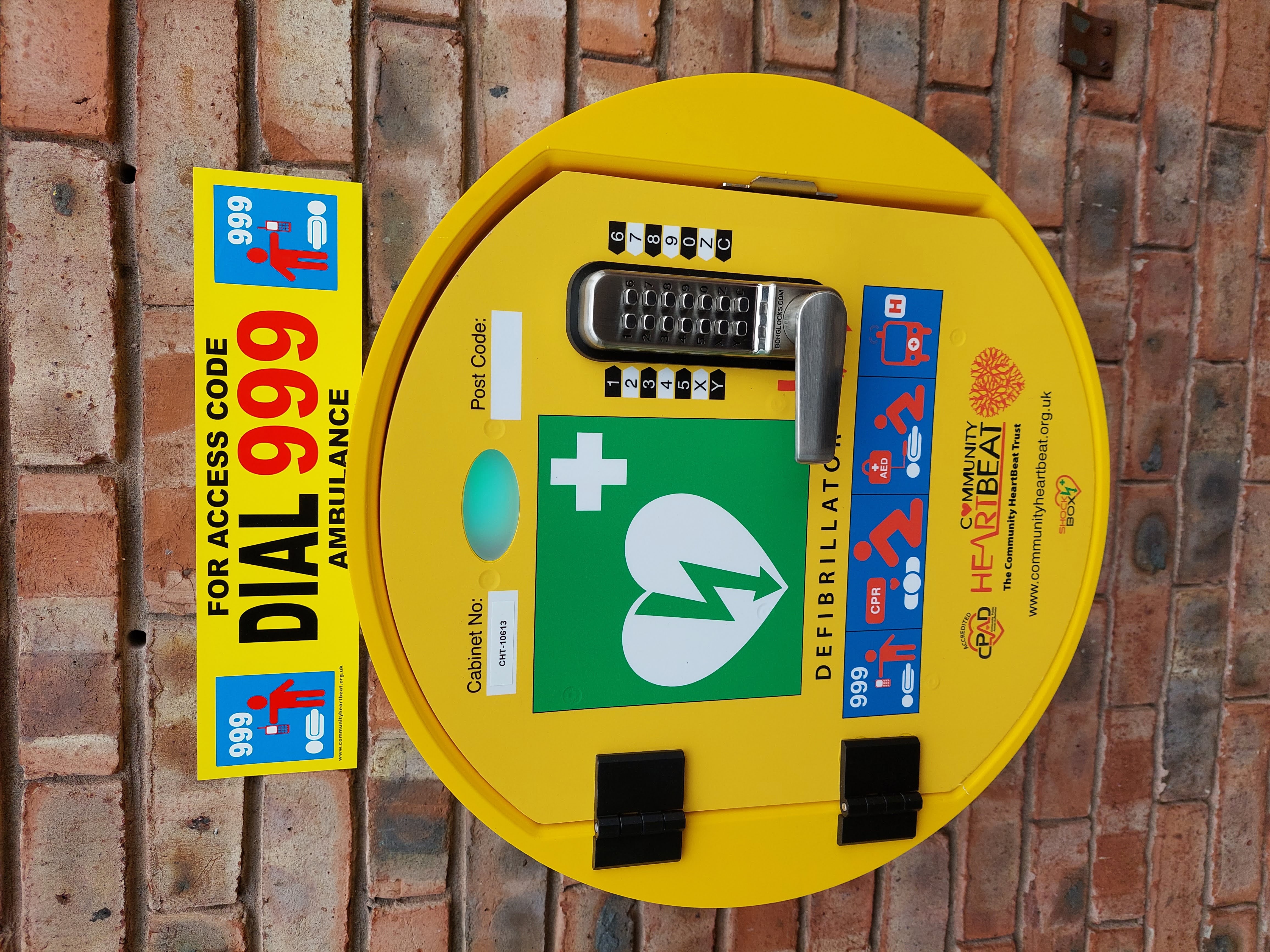 Defibrillator machine mounted on a wall