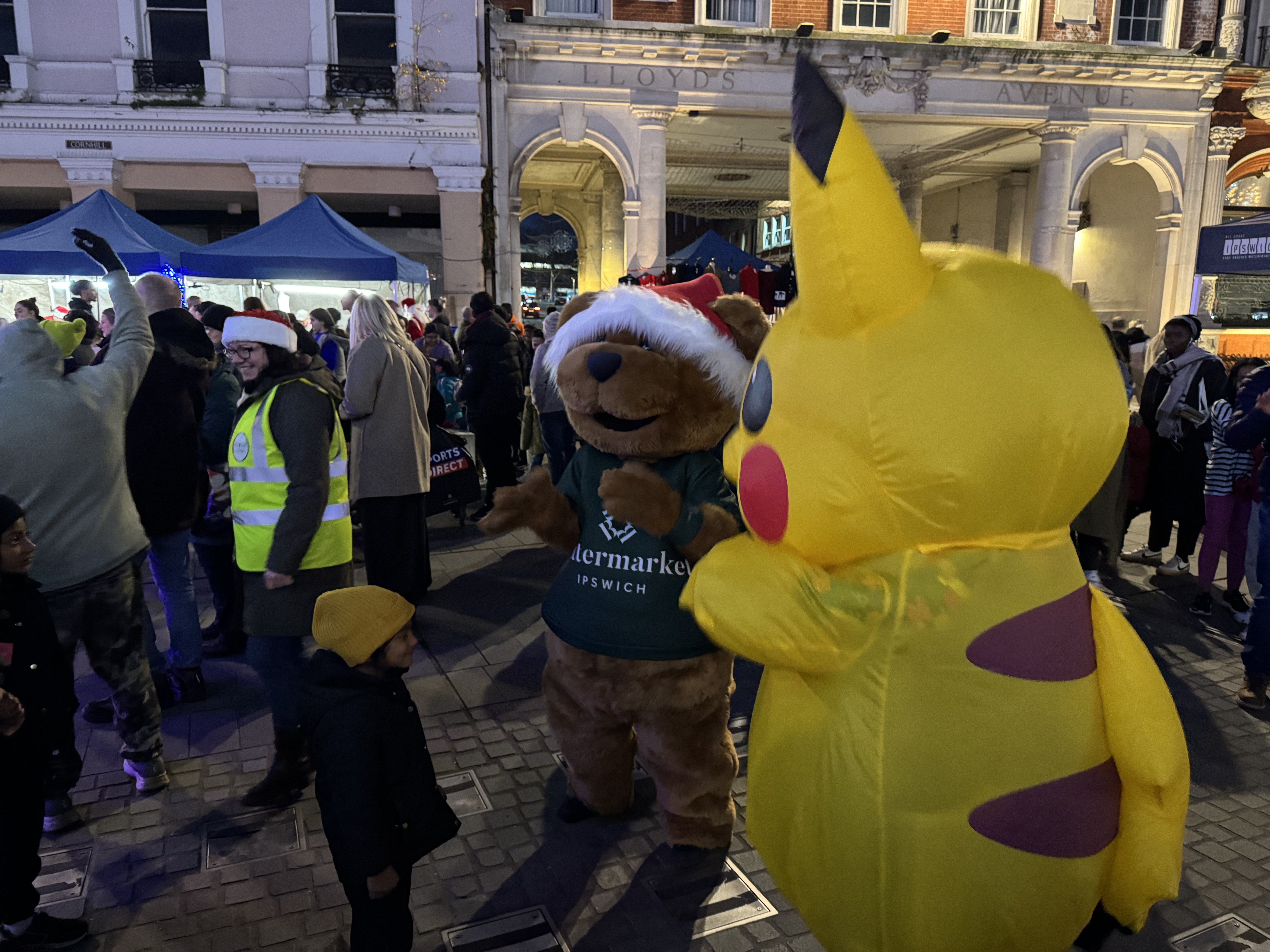 A giant bear and Pikachu at A Very Suffolk Christmas in Ipswich