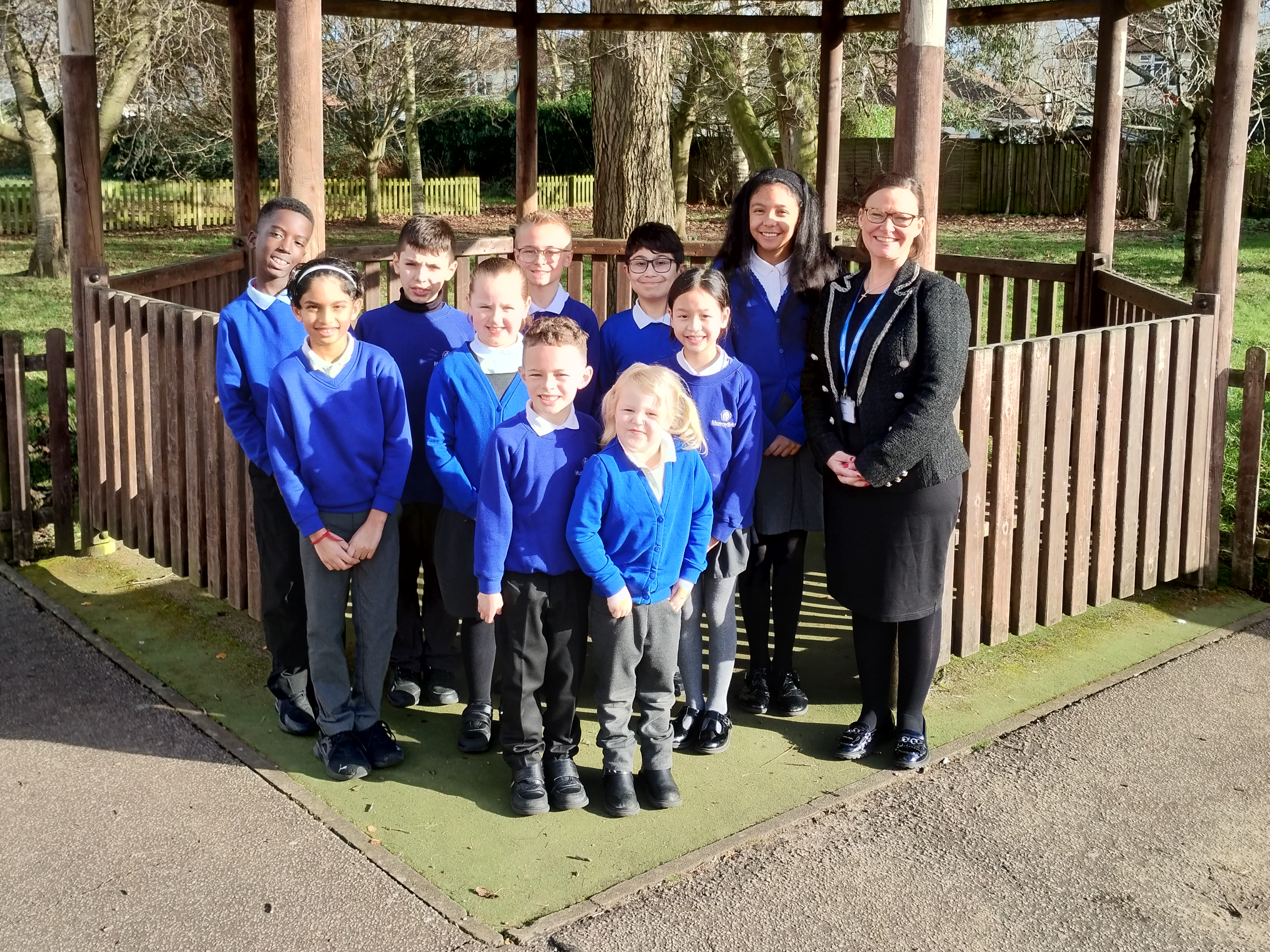 Pupils with Murrayfield Primary Academy headteacher