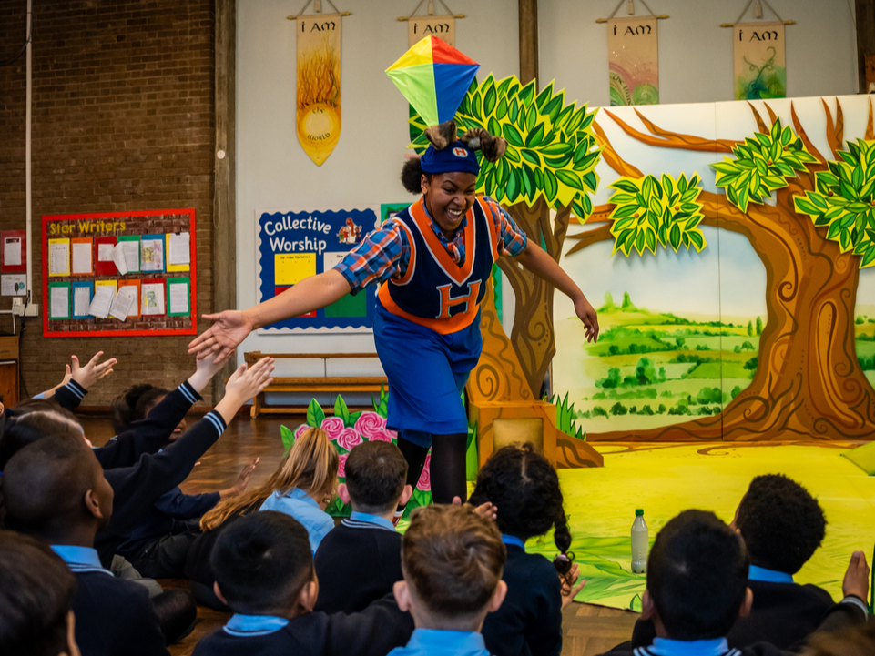 Blossom Timothy performing in New Wolsey Theatre's Tortoise and Hare