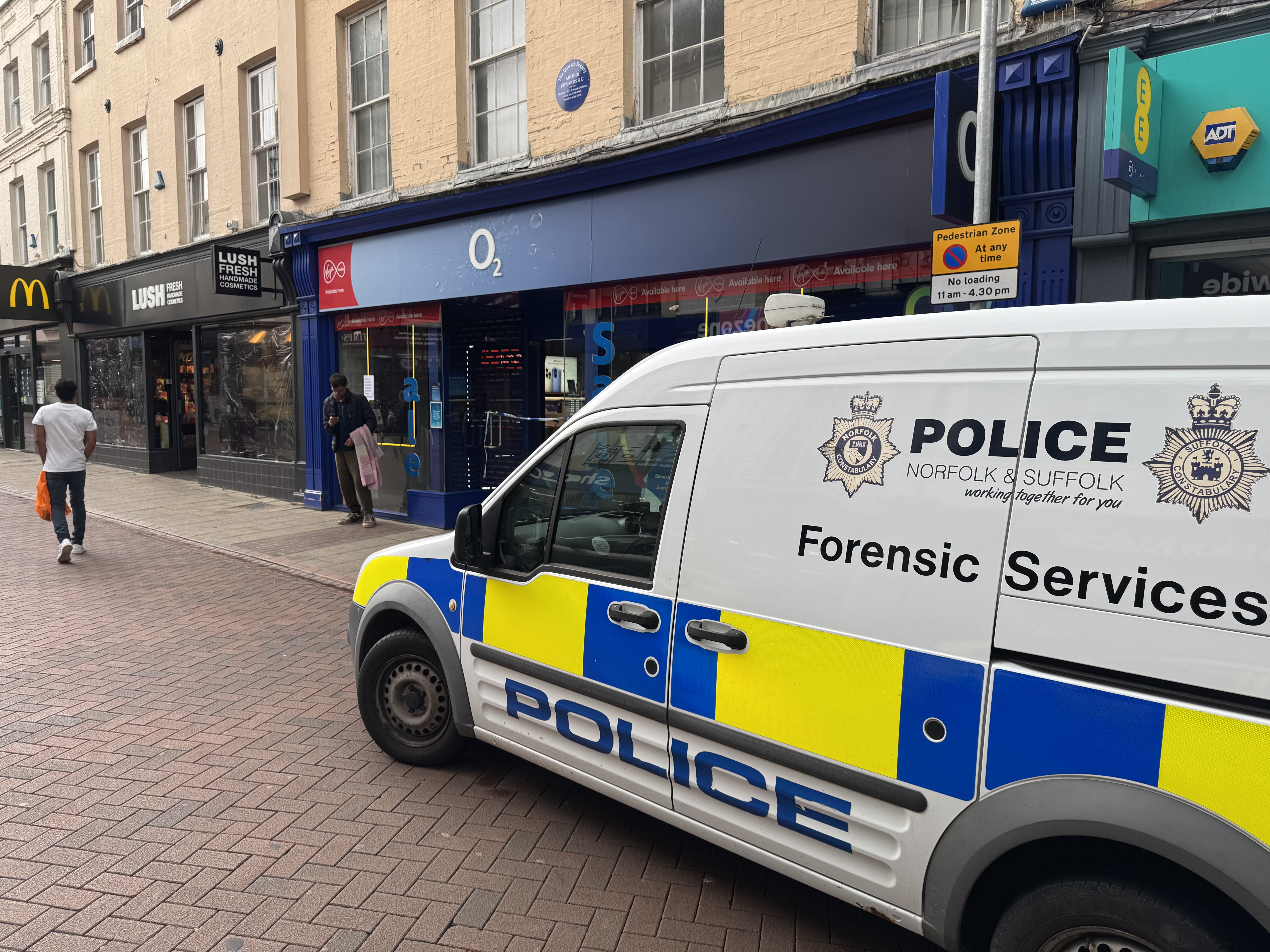 Forensics van outside the O2 store on Tavern Street in Ipswich