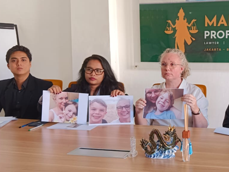 Ms Dench appealing for her son's safe return at a press conference