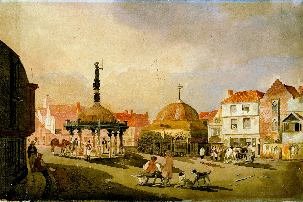 George Frost - Cornhill, Ipswich about 1800, watercolour