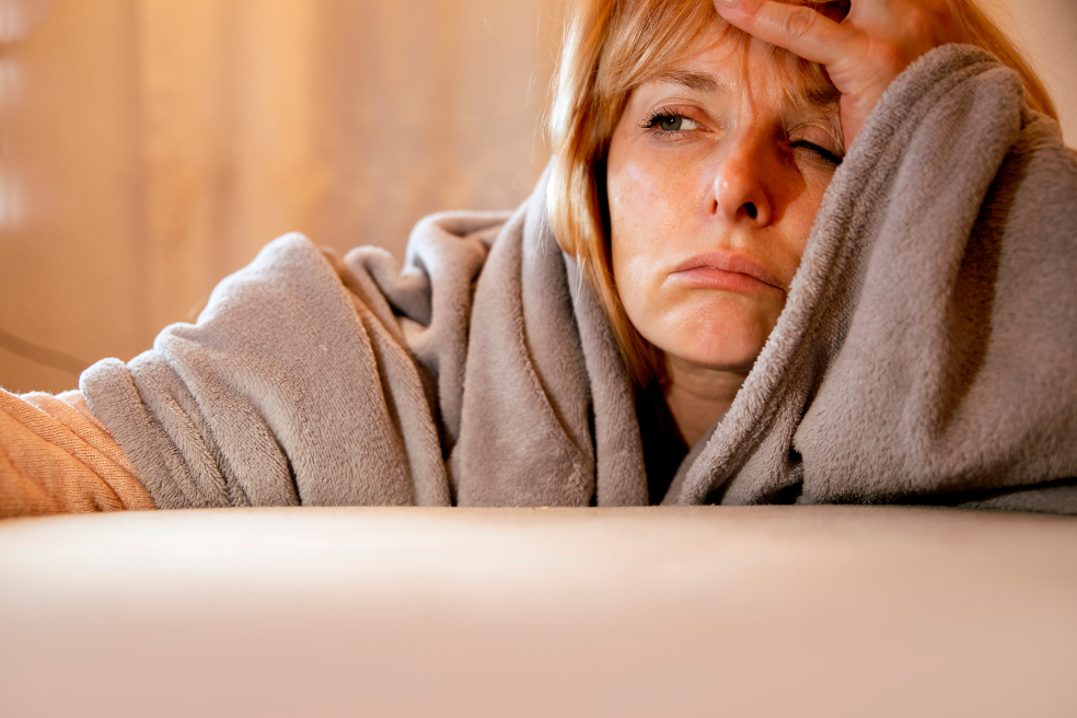 Tired woman in her dressing gown