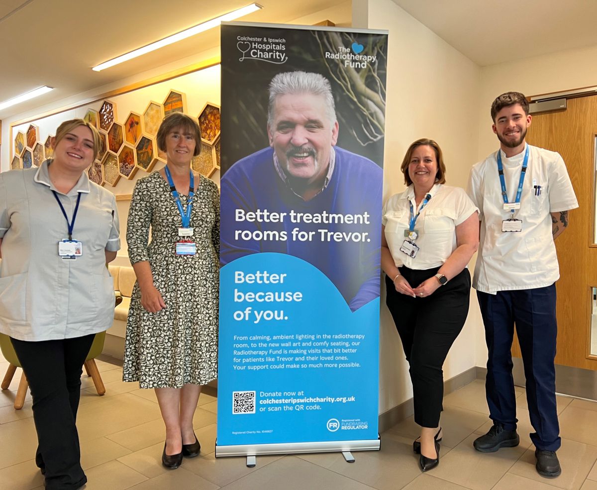 Mary Ovenden (apprentice therapeutic radiographer), Suzanne Isherwood (head of radiotherapy), Nicola Garnham (radiographer) and James Harden (theraputic radiographer)