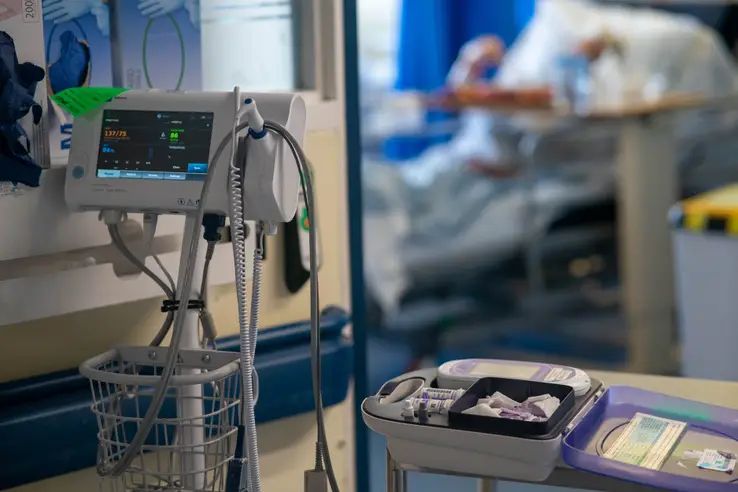 A hospital bed and equipment
