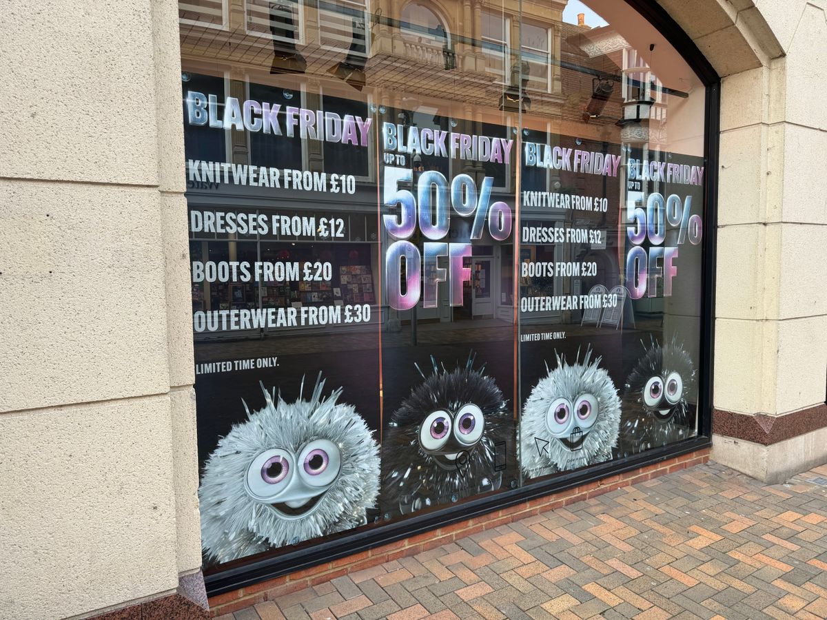 Black Friday sale window display at New Look in Ipswich