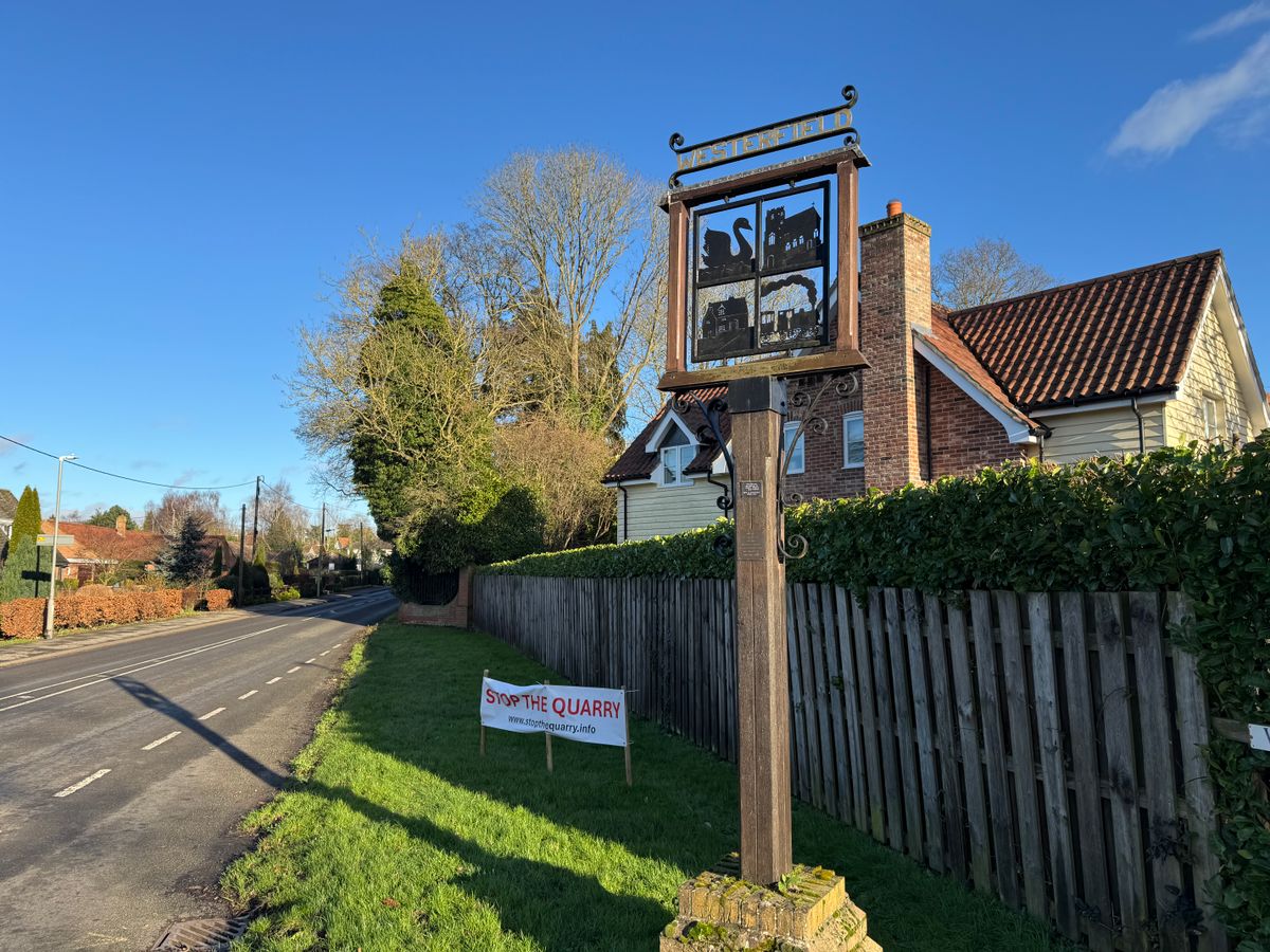 Stop the quarry sign in Westerfield, Ipswich