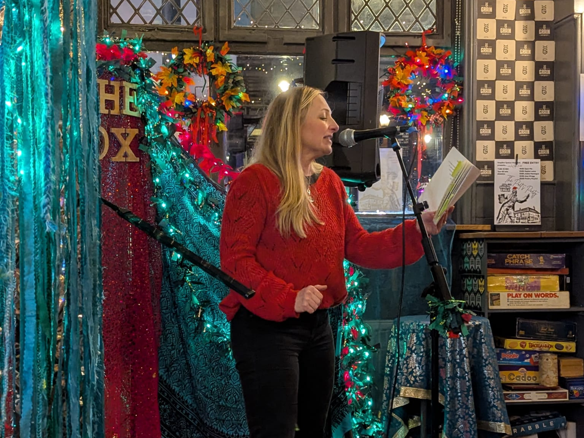 Local poet, Sophie Leone, performing at Words & Verses at The Spread Eagle