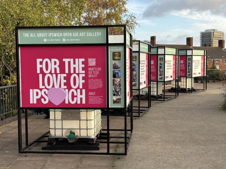 Love Letters on display outside the New Wolsey Theatre