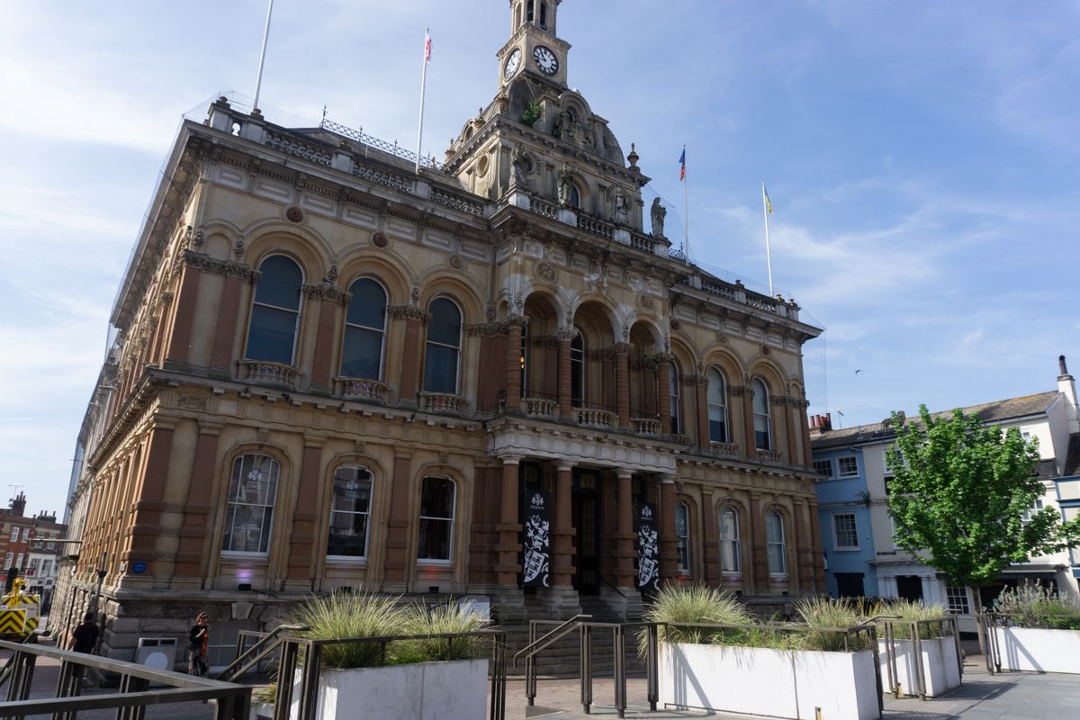 Outside Ipswich Town Hall