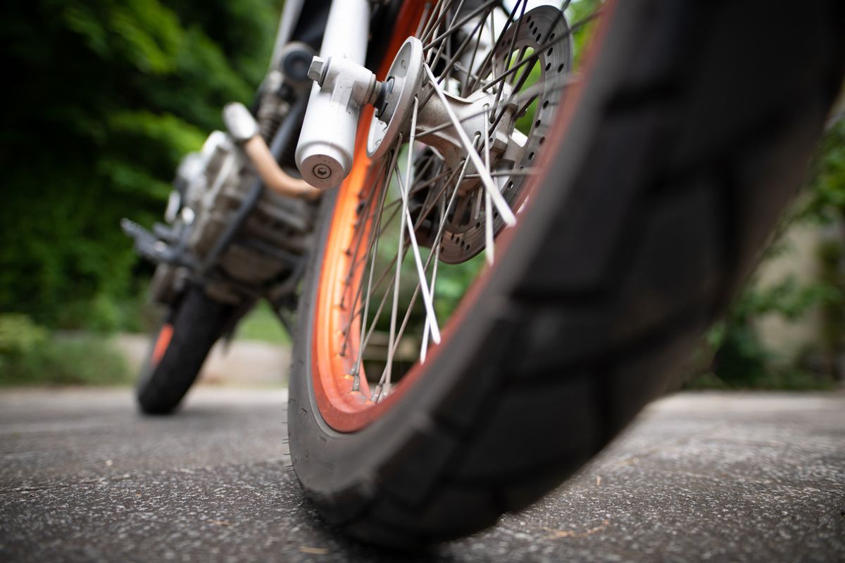 A motocross bike on the road