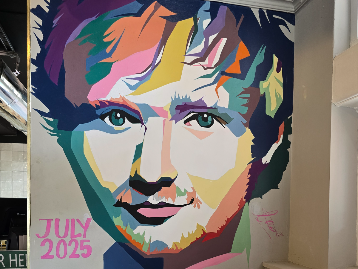 Ed Sheeran mural at Tower Street Food Hall by Ipswich artist Narin Naseri
