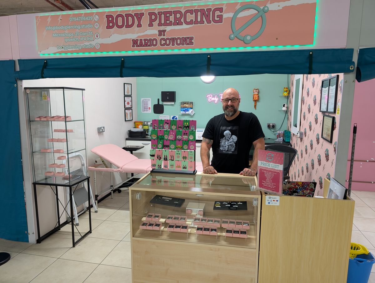 Mario, the proud new owner of Body Piercing by Mario Covone at Ipswich’s Microshops