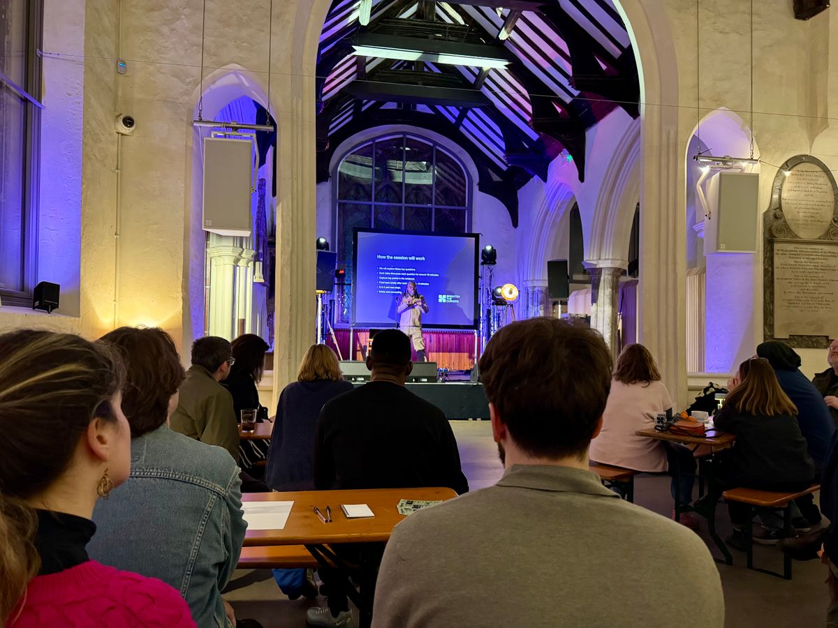 Marcus Harris-Noble presenting plans for The Baths at The Church