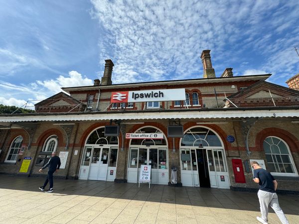 A photo of Ipswich train station taken from the forecourt