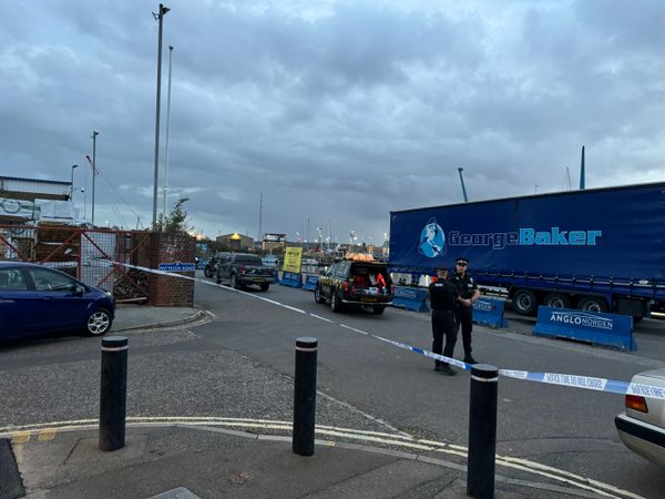 Police at the scene of the incident at Ipswich waterfront