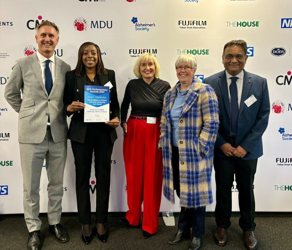 Ed Garratt OBE, Lorraine Mattis, Professor Jenny Higham, Professor Helen Langton and Divyash Patel at the NHS Parliamentary Awards