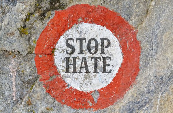 "Stop hate" written on a wall