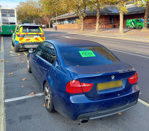 A blue BMW seized by police in Ipswich