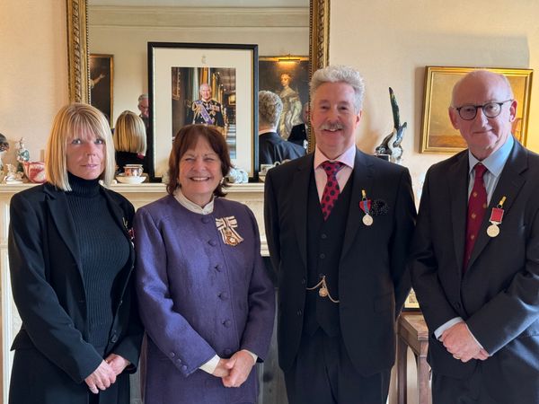 Ms Teresa Aristodemou BEM, The Lord-Lieutenant, Clare, Countess of Euston, Robert Utting ISM, Richard Evans BEM