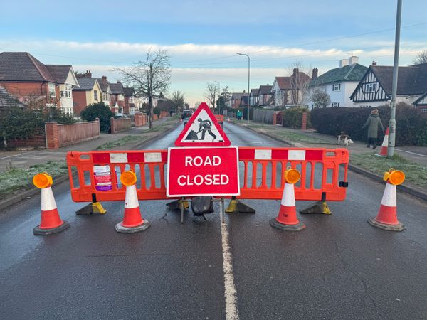 A section of Henley Road between Ipswich Sports Centre and Dale Hale Lane have been closed