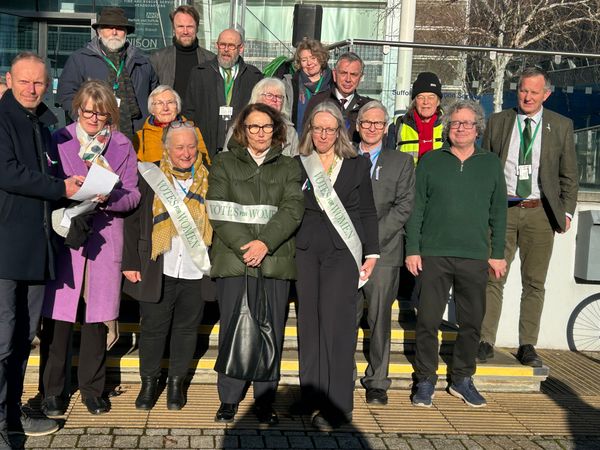 Protesters gathered outside Endeavour House