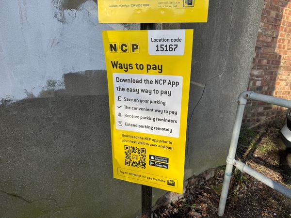 A sign with payment instructions for a car park in Ipswich