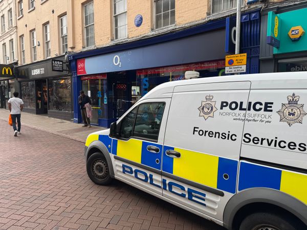 Forensics van outside the O2 store on Tavern Street in Ipswich