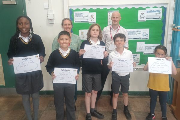 St Pancras pupils with their pledges