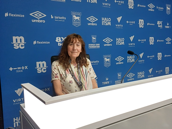 Barbara Spencer in the media room at Portman Road