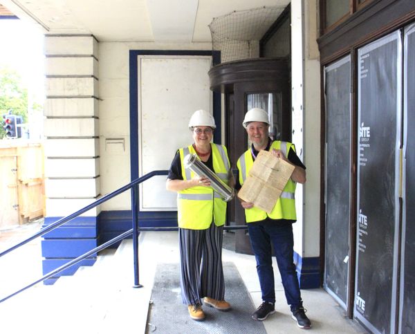 Richie Ross and Cllr Riley with the time capsule