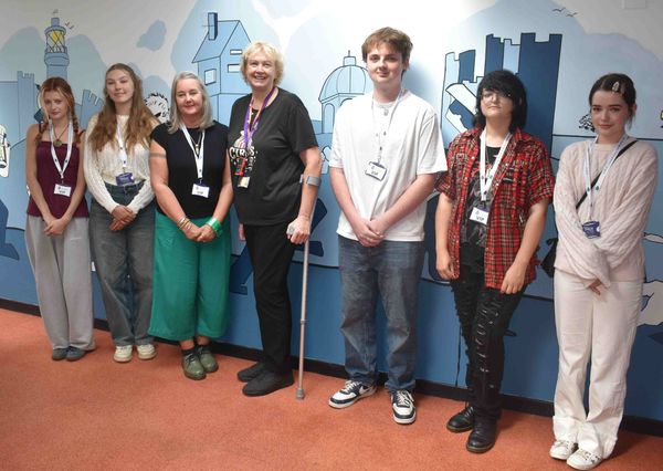 Students and staff from Suffolk New College with at the mural launch
