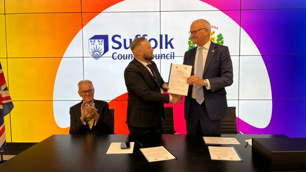 Mr Kohut and Cllr Matthew Hicks with the signed MoU