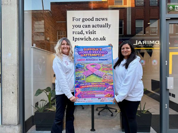 Emma Adams and Mandeep Birdy outside the Ipswich.co.uk newsroom on Upper Brook Street (Photo: Oliver Rouane-Williams/Ipswich.co.uk)
