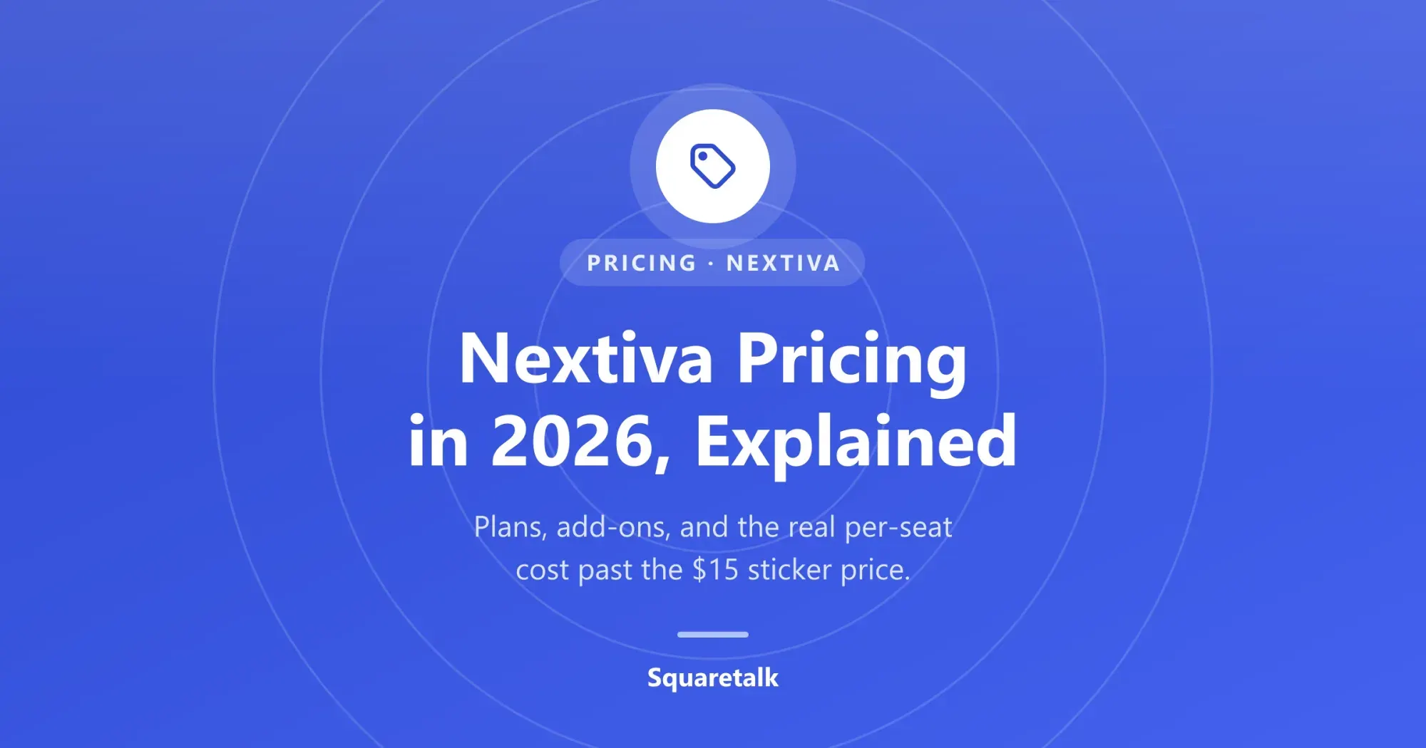 Nextiva pricing in 2026 explained: a Squaretalk graphic summarizing the three small-business plans, the separate per-agent contact center, and the real per-seat cost