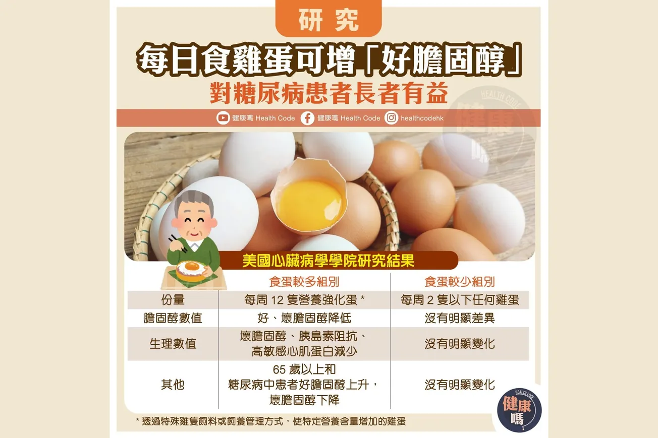 每日食雞蛋可增「好膽固醇」 對糖尿病患者長者有益